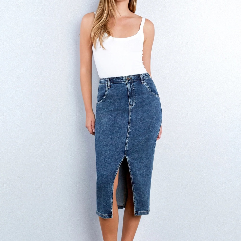 Wash Lab Classic Blue Denim Pencil Skirt